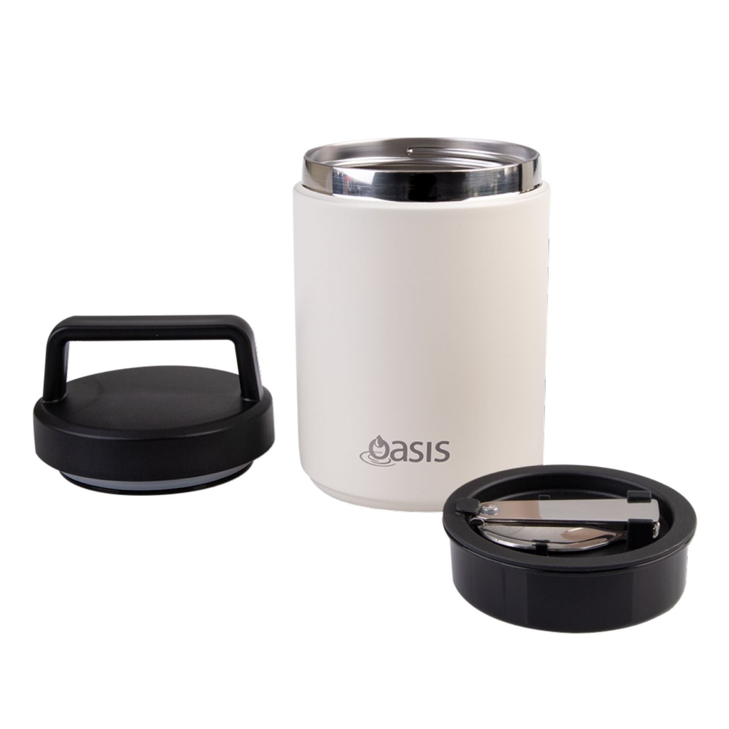 Oasis S/S Insulated Dual Compartment Food Jar W Handle And Spoon 480ML - Alabaster