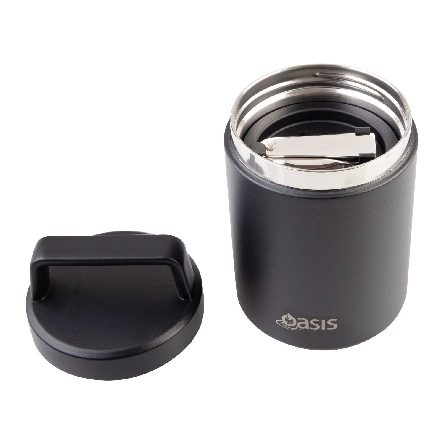 Oasis S/S Insulated Dual Compartment Food Jar W Handle And Spoon 480Ml - Black