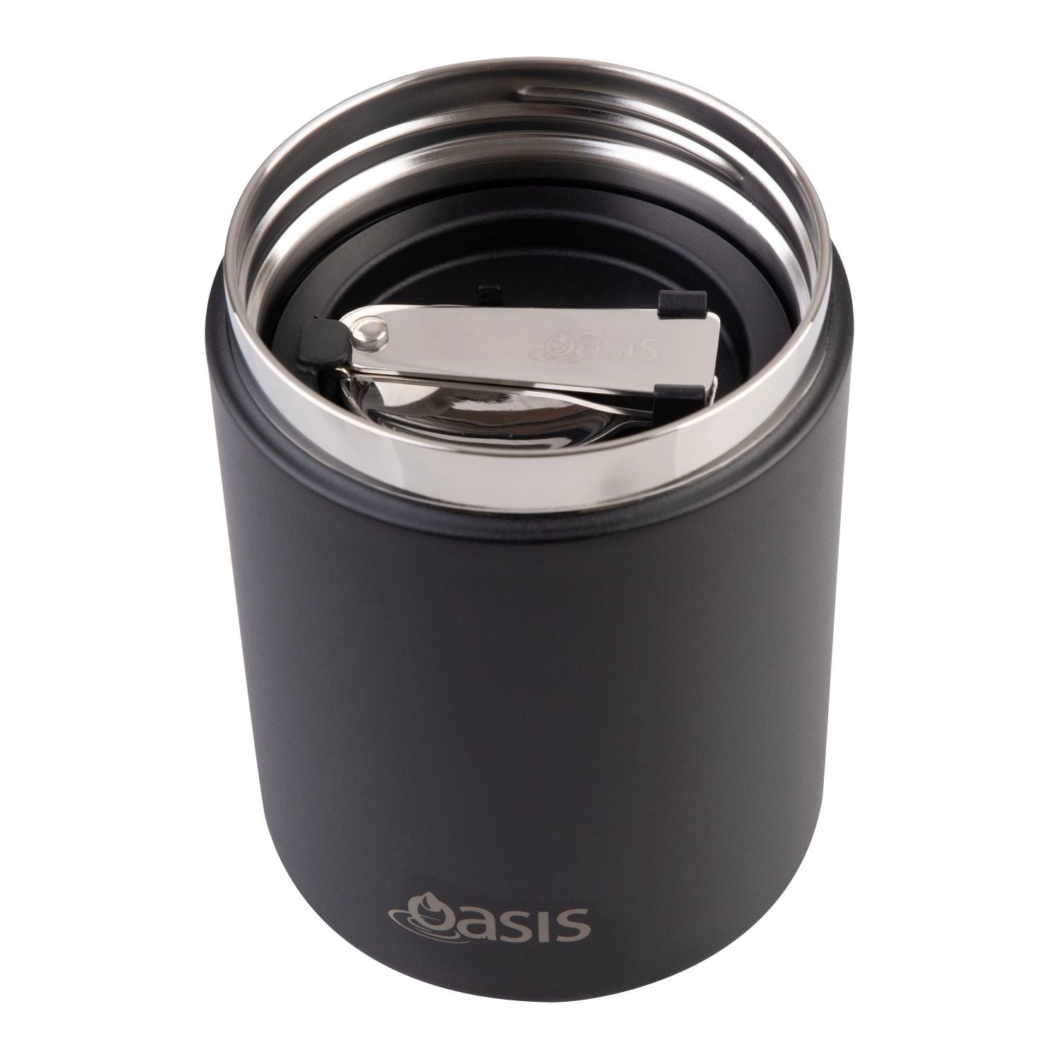 Oasis S/S Insulated Dual Compartment Food Jar W Handle And Spoon 480Ml - Black