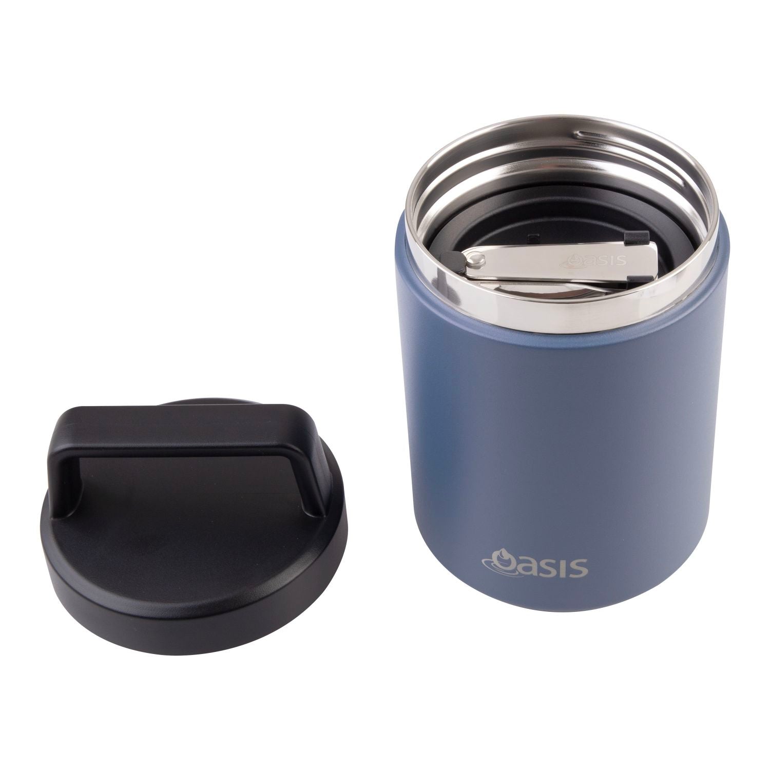 Oasis S/S Insulated Dual Compartment Food Jar W Handle And Spoon 480Ml - Indigo