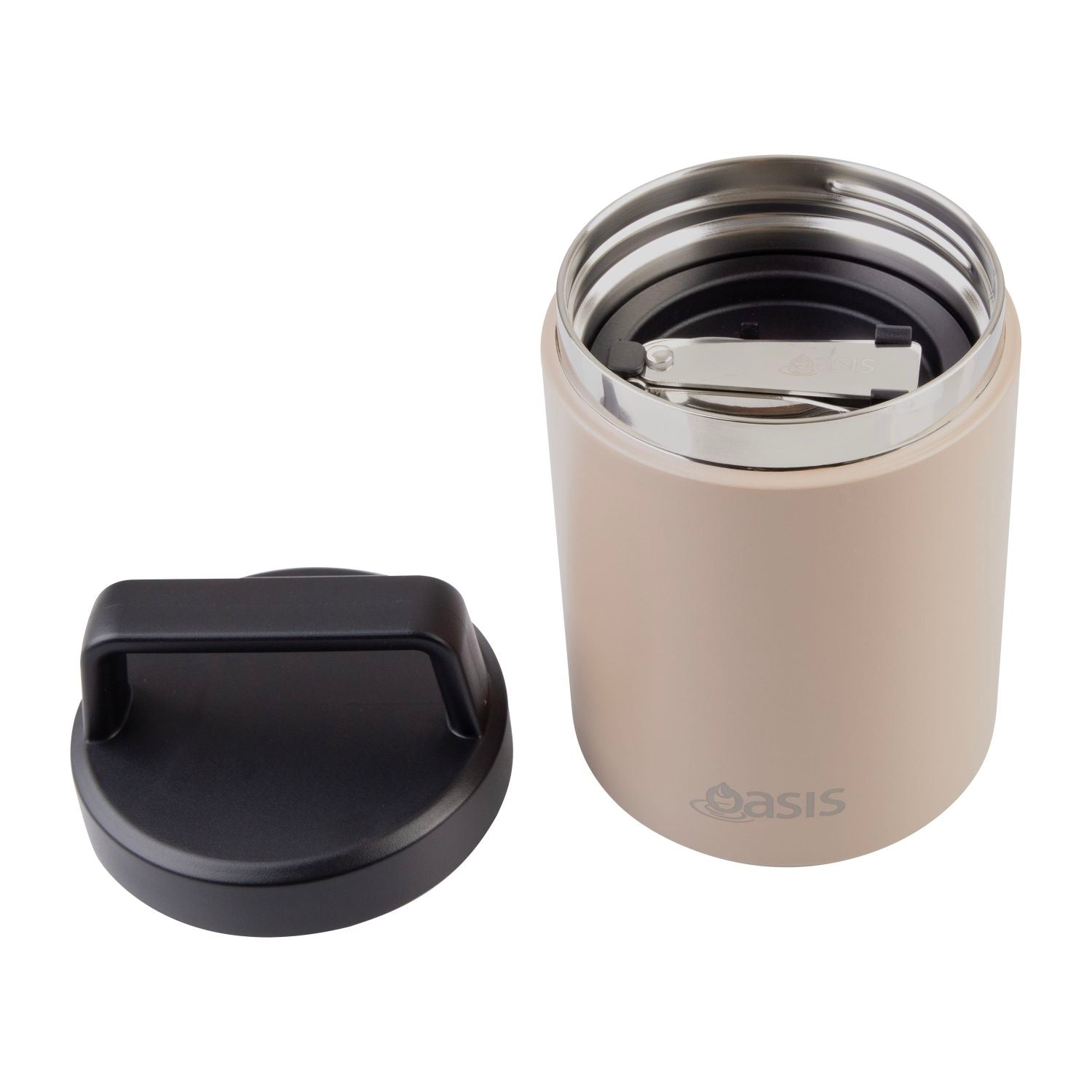 Oasis S/S Insulated Dual Compartment Food Jar W Handle And Spoon 480Ml - Latte