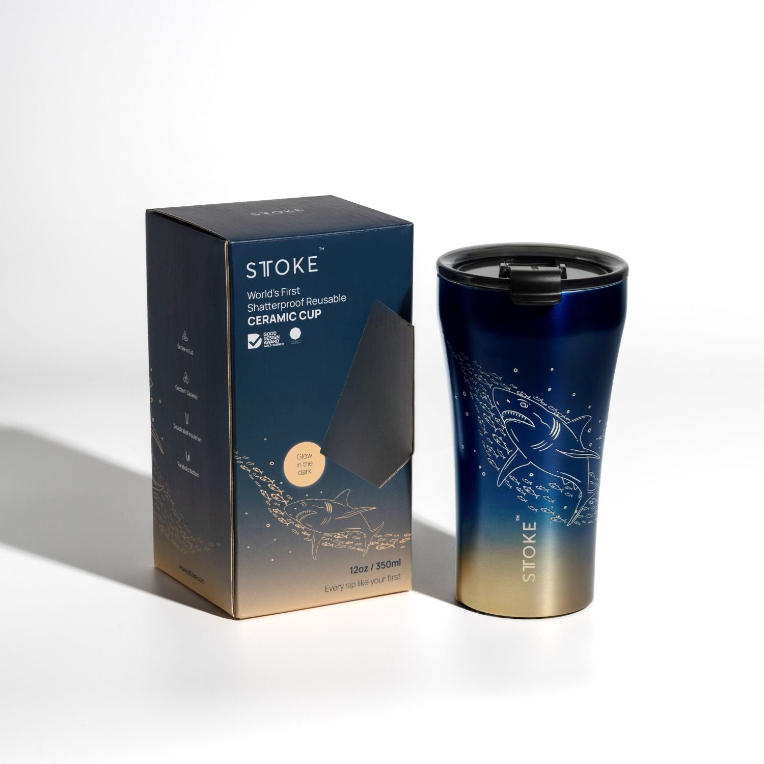 STTOKE Limited Edition Leakproof Ocean Series Insulated Cup 12OZ - Shark
