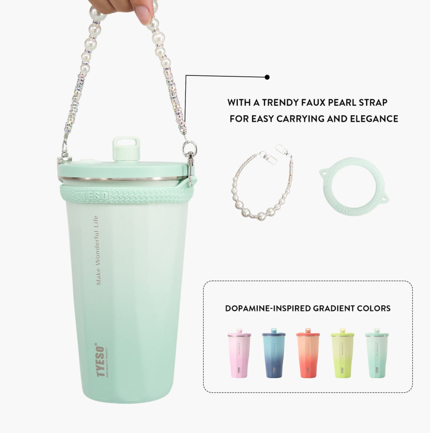 Tyeso Flaire 2.0 Retractable Straw S/S Vacuum Insulated Tumbler 600ML - Gray