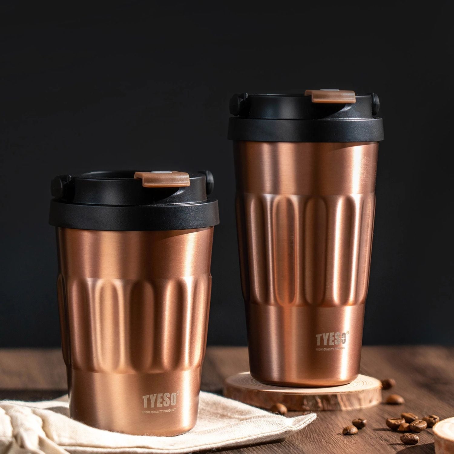 Tyeso Onyx Sipper S/S Vacuum Coffee Tumbler W Foldable Handle 400ml - Rose Gold