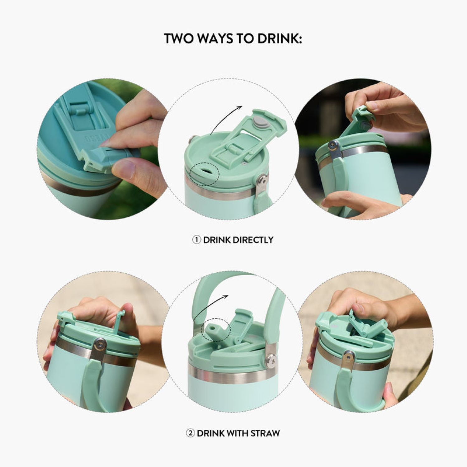 Tyeso Roam 2.0 Leakproof 2 In 1 Sip & Straw Lid S/S Vacuum Insulated Tumbler With Handle 600ML - Grey