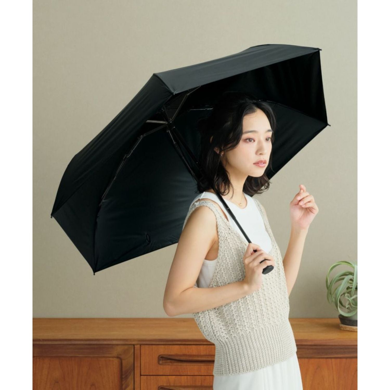 WPC Go-Koh Premium Black Wind Resistant UV Protection UPF 50+ Umbrella 55cm (Black)