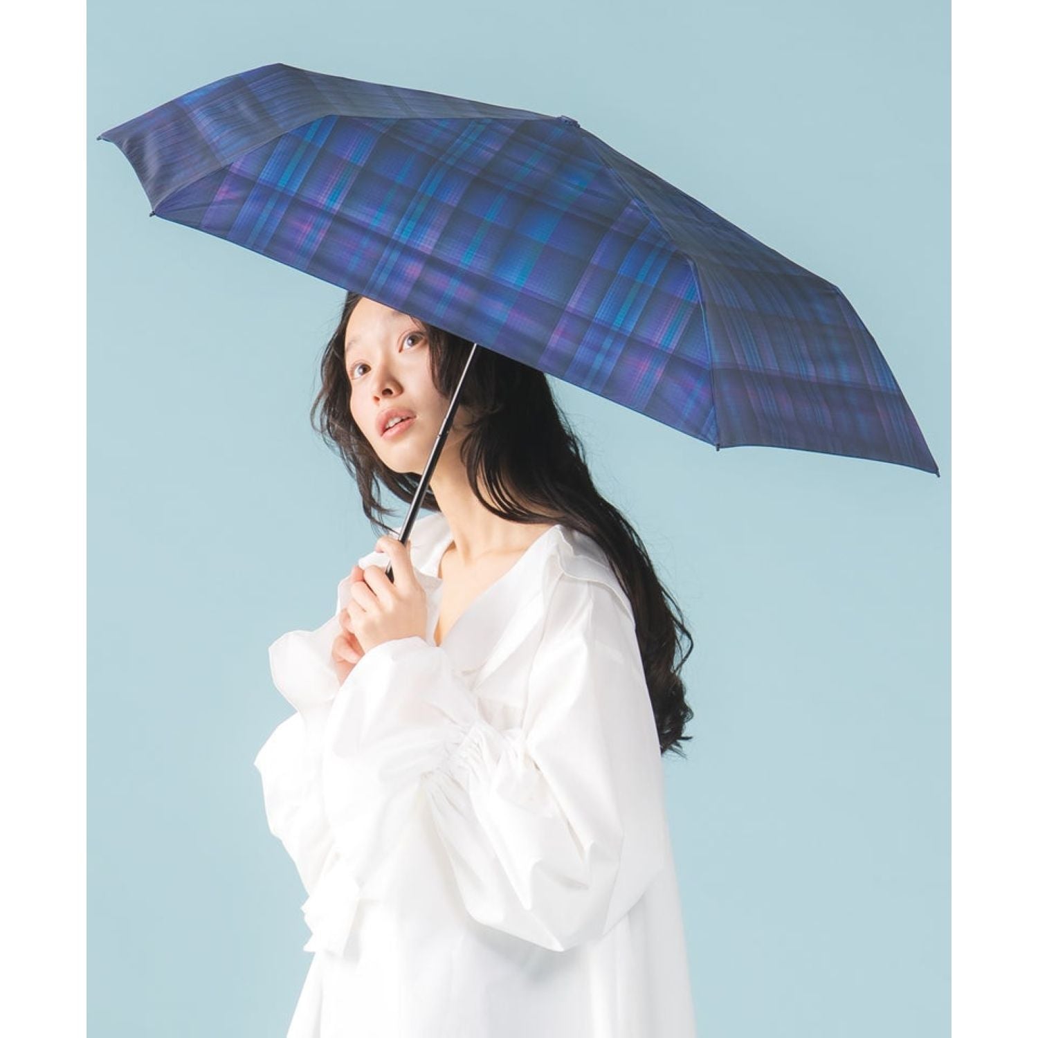 WPC Gradation Check Mini UV Protection UPF 50+ Umbrella 50cm - Navy
