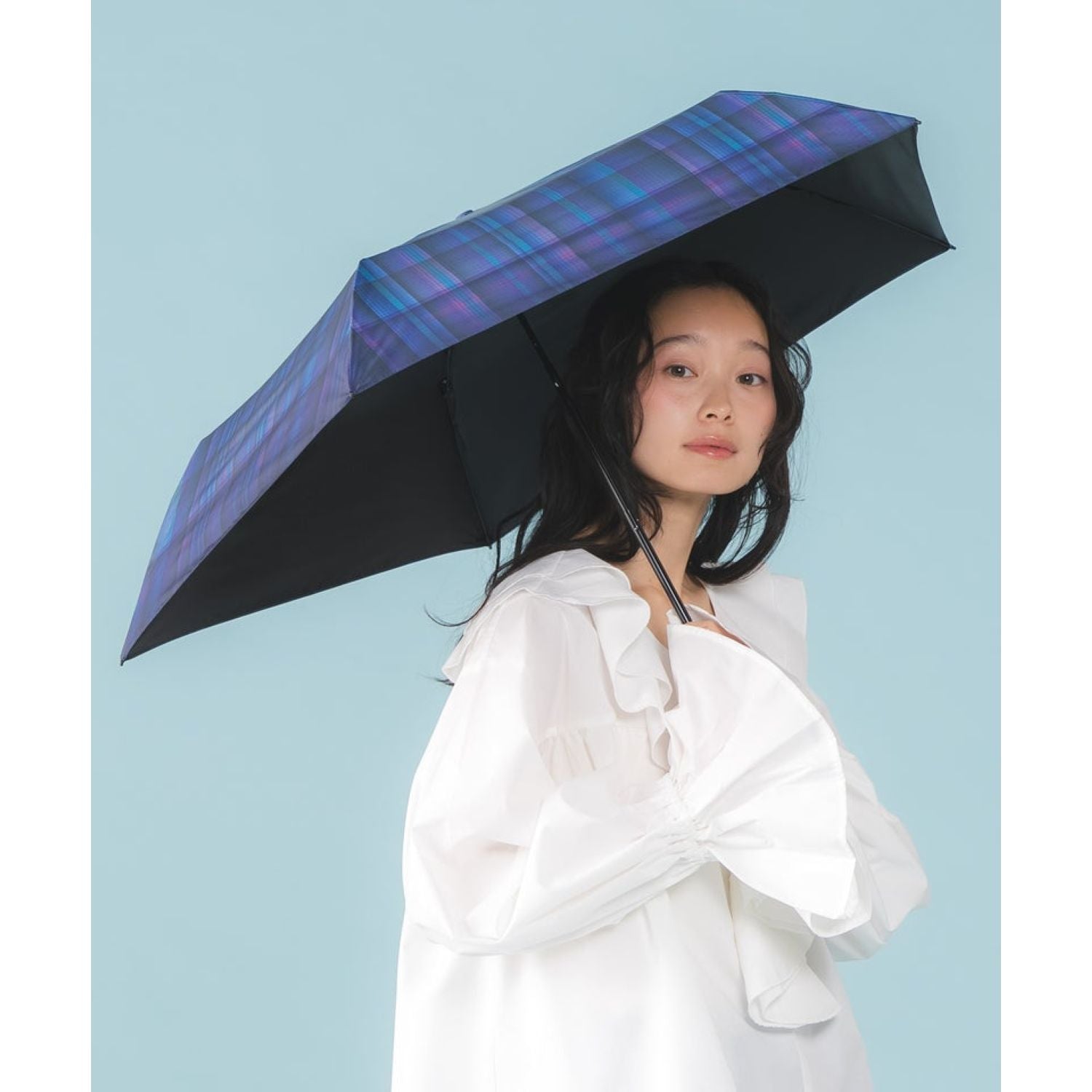 WPC Gradation Check Mini UV Protection UPF 50+ Umbrella 50cm - Navy