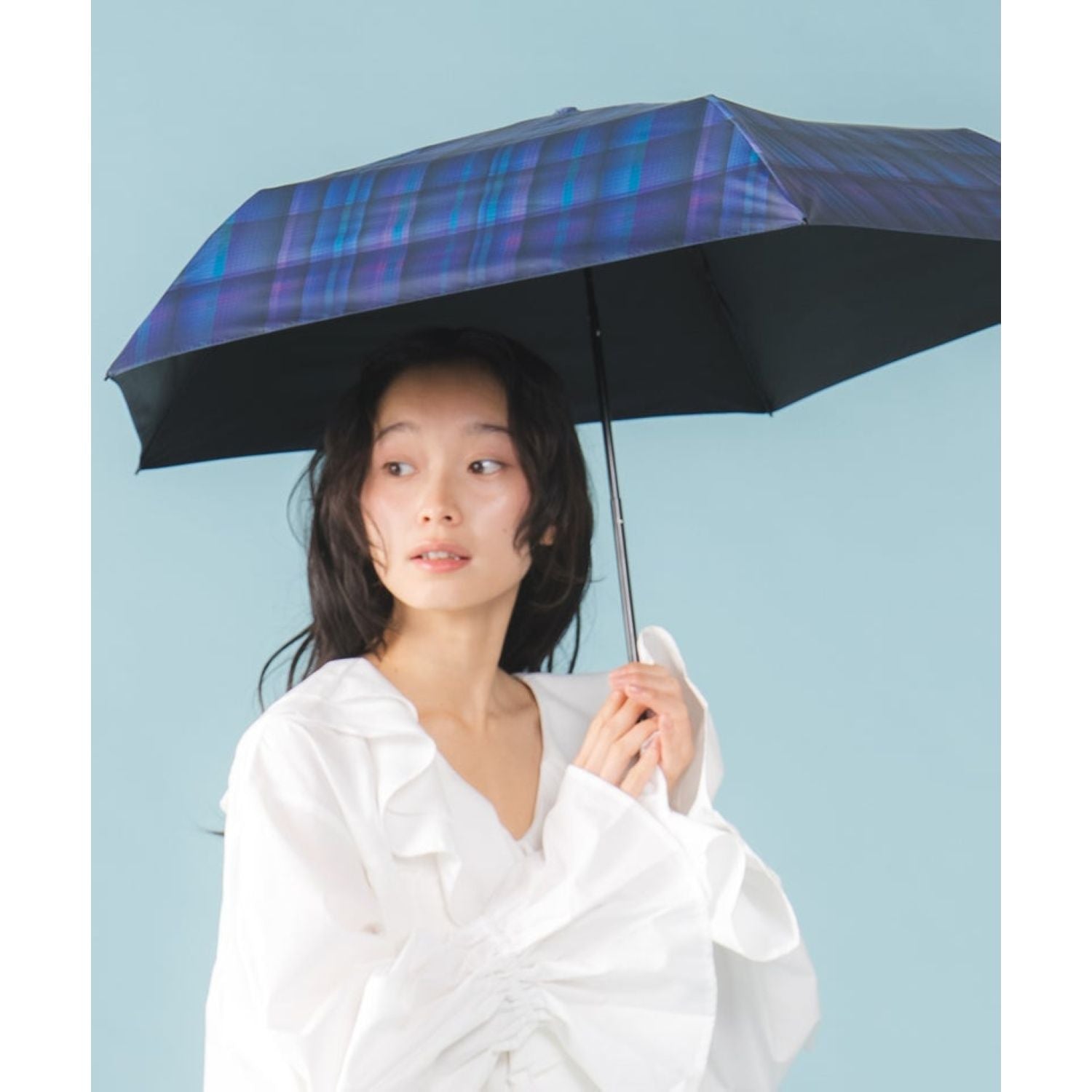 WPC Gradation Check Mini UV Protection UPF 50+ Umbrella 50cm - Navy