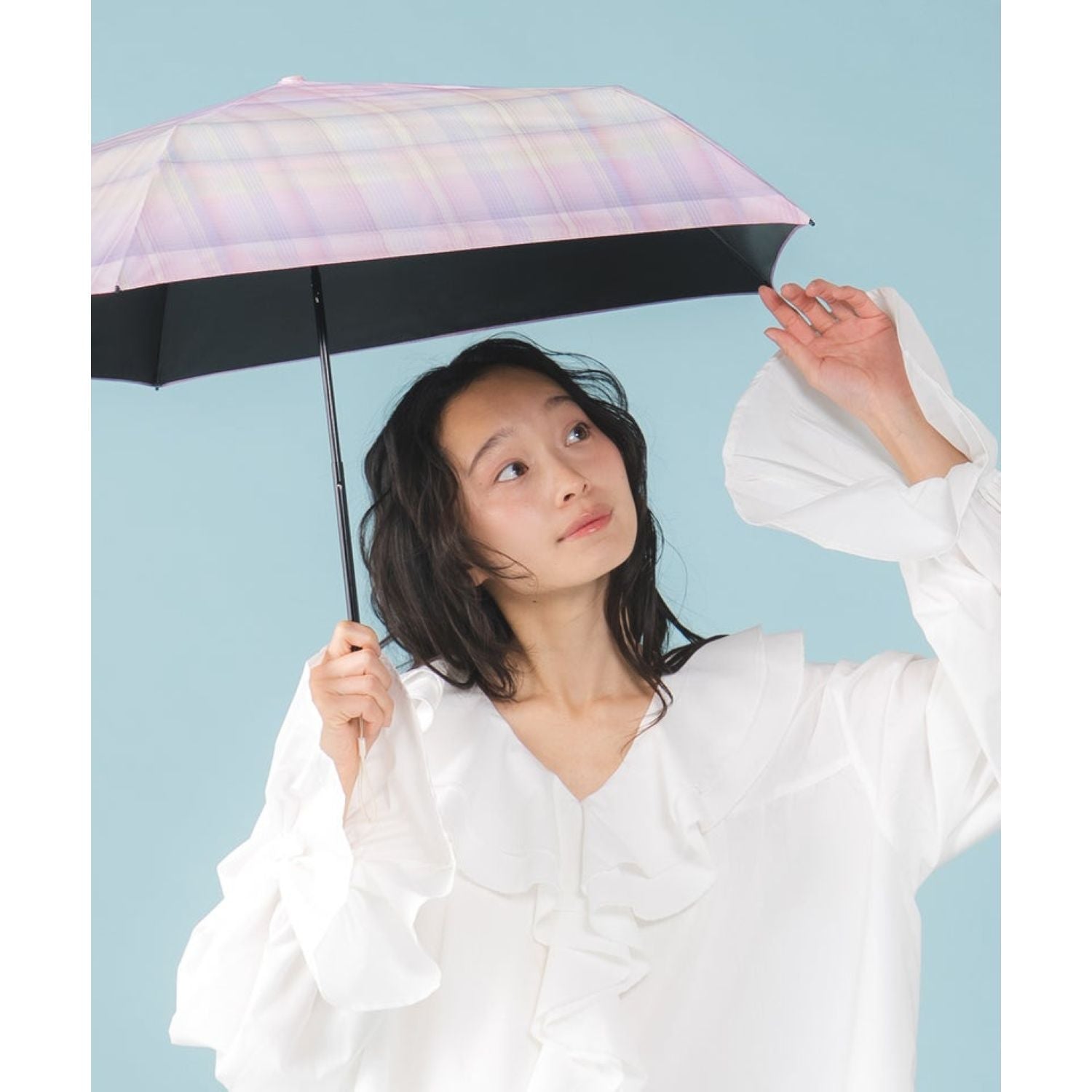 WPC Gradation Check Mini UV Protection UPF 50+ Umbrella 50cm - Pink