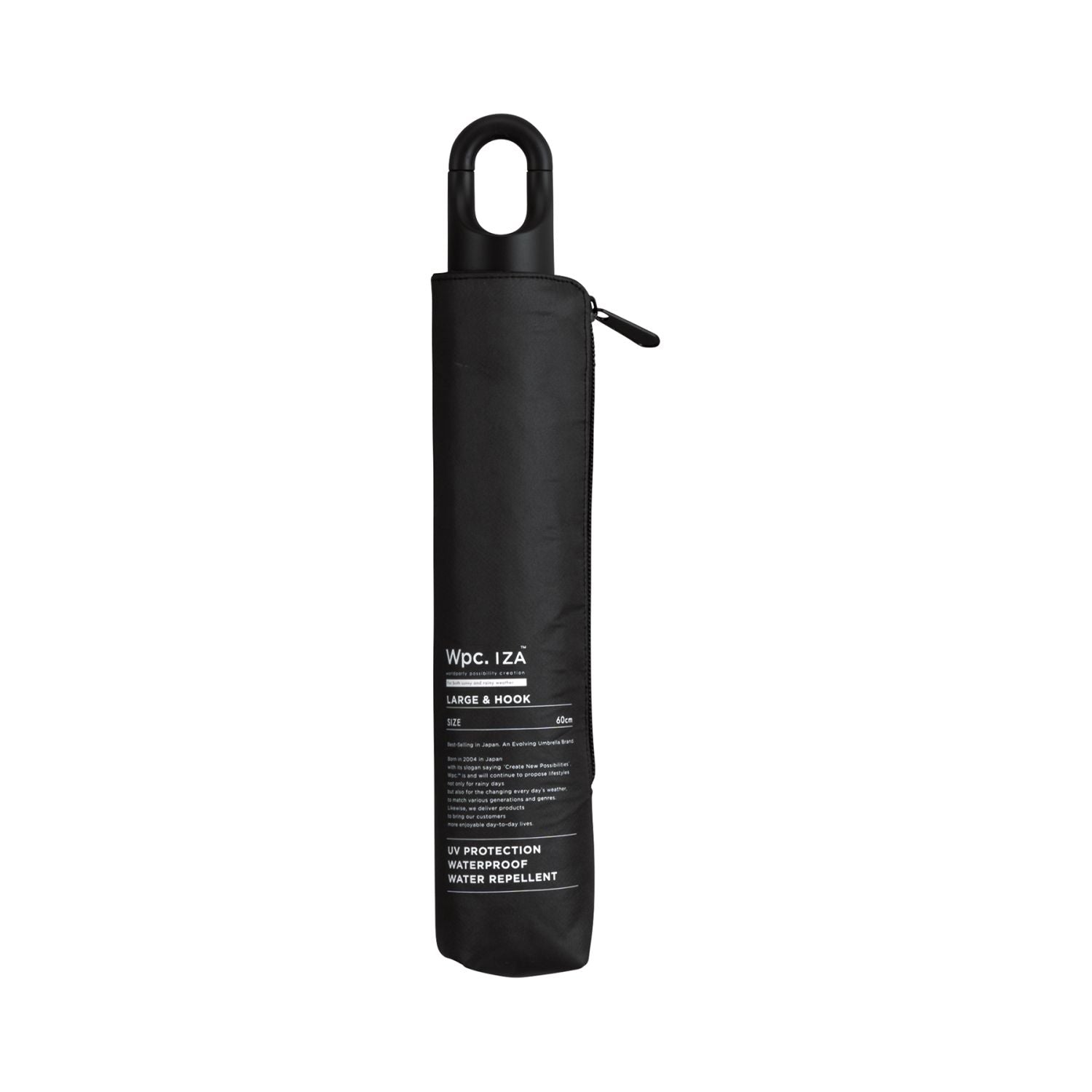 WPC IZA Large & Hook UV Protection UPF 50+  Folding Umbrella 55cm (Black)