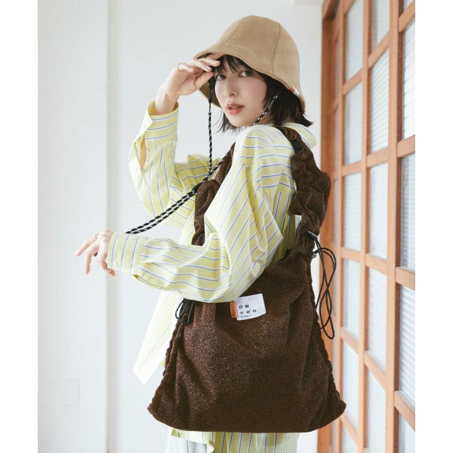 WPC Ondoo Shirring Drawstring Tote Bag (Grey)