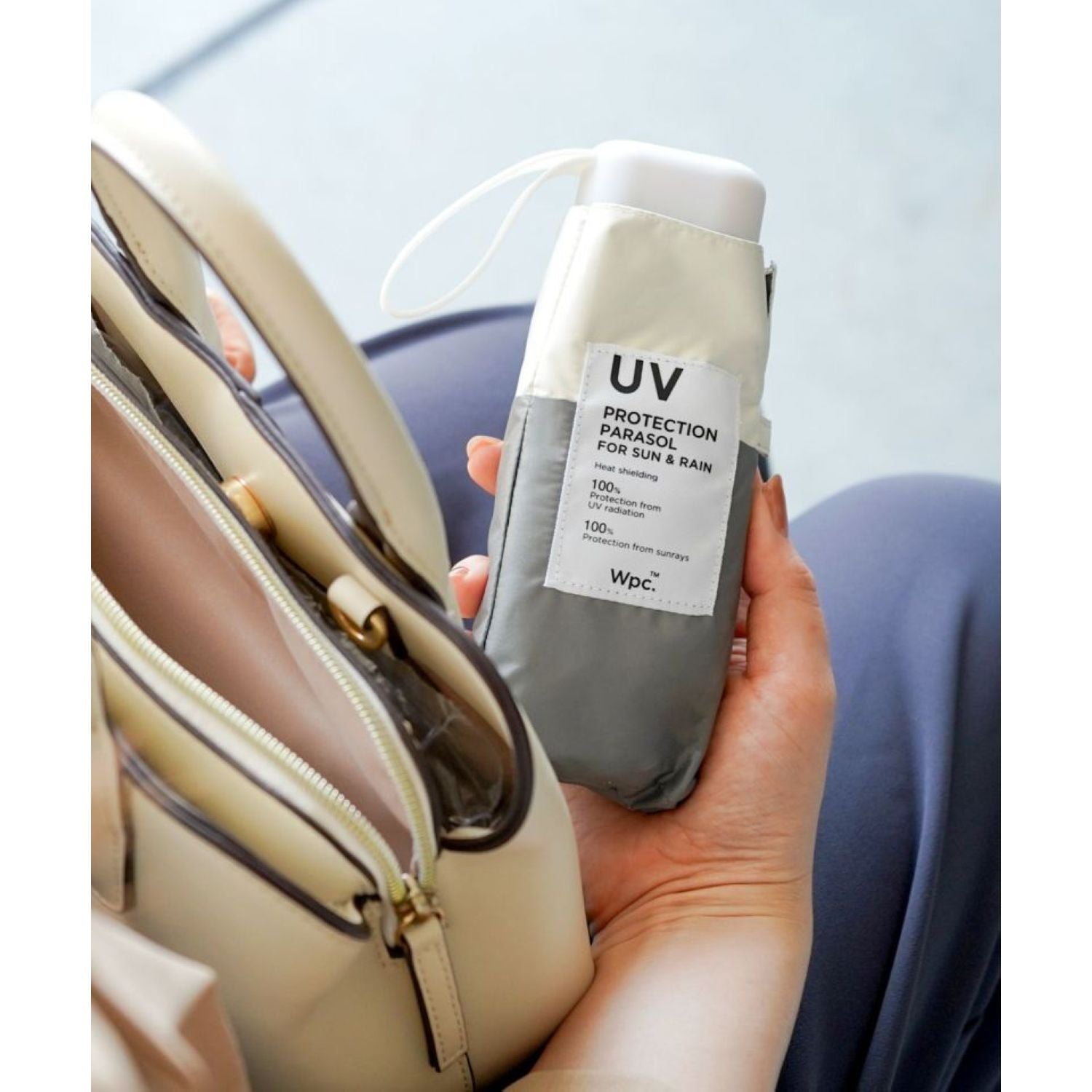 WPC Patchwork Tiny (2025) UV Protection UPF 50+ Umbrella 47cm (Light Grey)